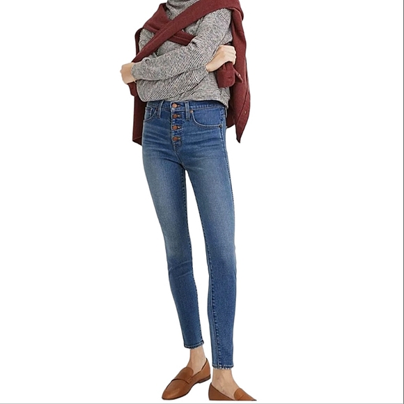 Madewell Denim - MADEWELL Buttom Fly 10” High Rise Skinny Button Fly Jeans Medium Blue Wash EUC